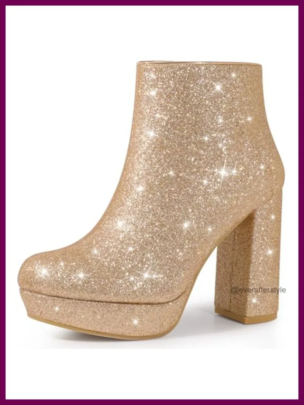 Glitter Platform Round Toe Chunky Heels Ankle Boots